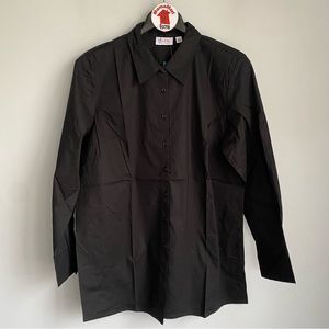 NEW Denim & Co. Black Stretch Button Down Tunic Top Blouse Shirt